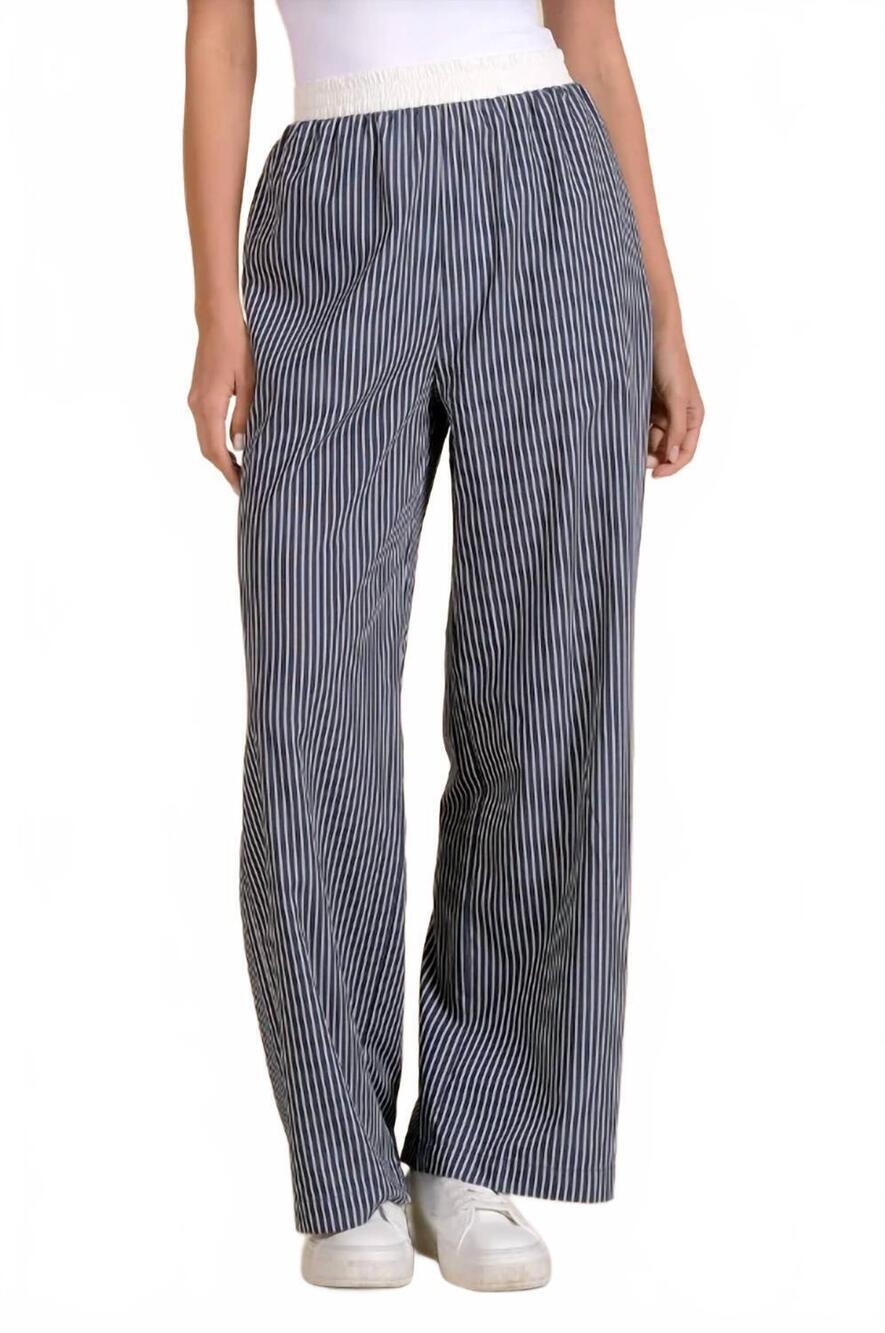 NEW ELAN women's selena striped pant in blue stripe